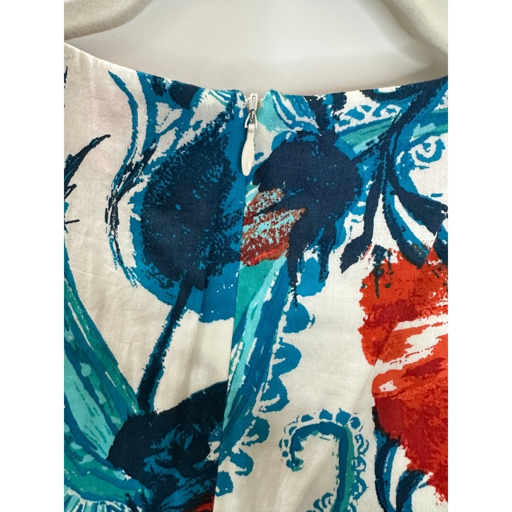 New Talbots Tropical Floral Fit-And-Flare Dress Red Teal White 12P 12 Petite - Picture 6 of 15